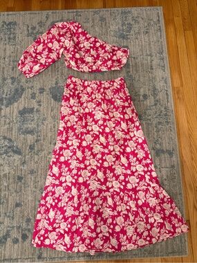 Floral One-Shoulder Pink Skirt Set